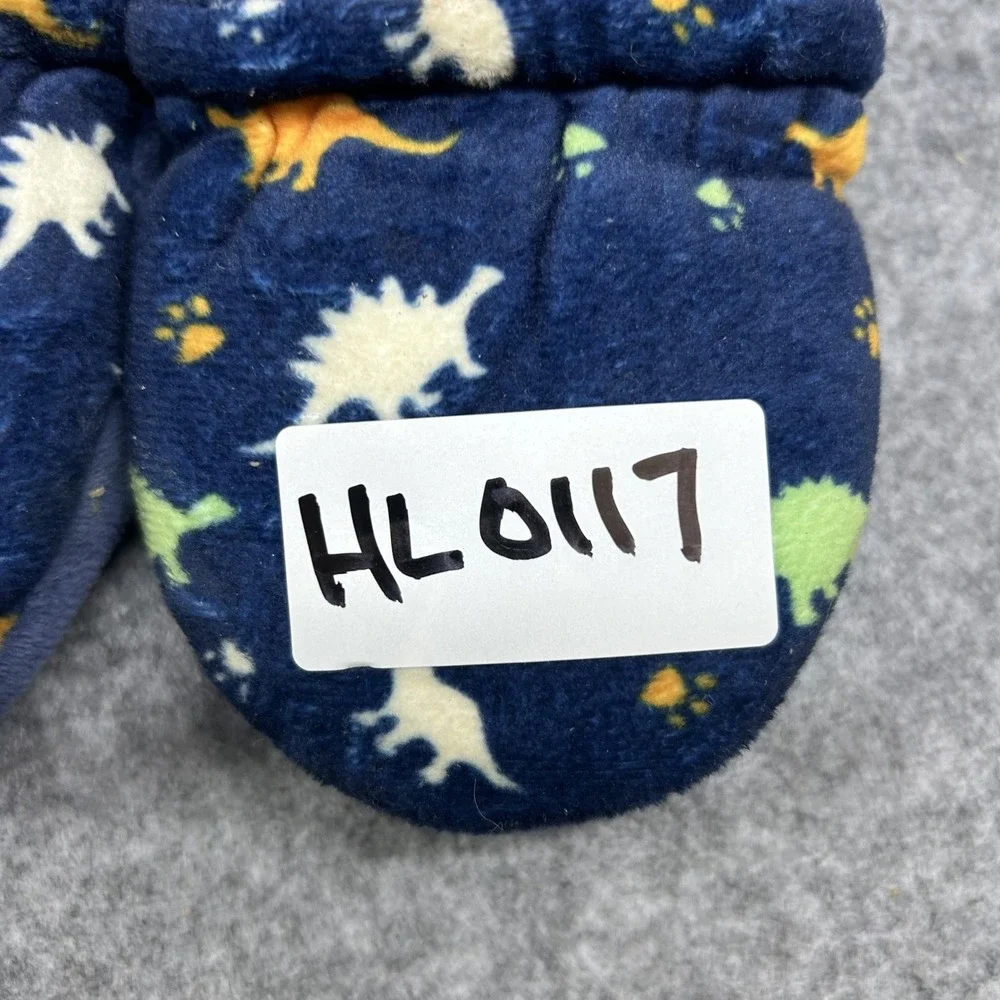 Unbranded Toddler Dinosaur Print Slippers Size 7/8 Navy Blue Faux Fur Lined